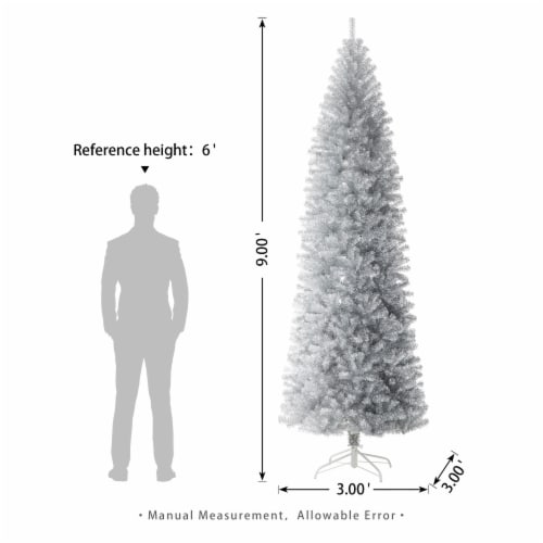 Glitzhome 9 Feet Silver Tinsel Artificial Christmas Tree Perspective: back