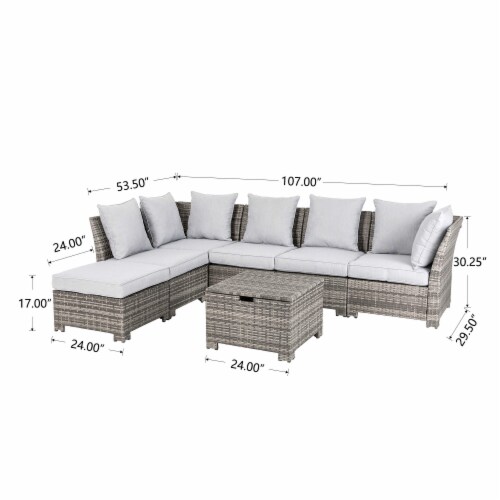 Glitzhome 7-Piece Patio Furniture Set All-Weather Gray Wicker Sectional Sofa and Table Perspective: back