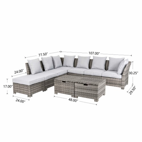 Glitzhome 9-Piece Patio Furniture Set All-Weather Gray Wicker Sectional Sofa and Table Perspective: back