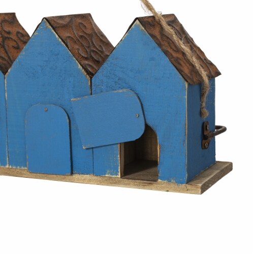 Glitzhome 17 L Retro Blue Distressed Solid Wood Birdhouse with Perch Perspective: back