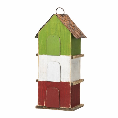 Glitzhome 13.75 H Multicolored Three-Tiered Distressed Solid Wood Birdhouse Perspective: back