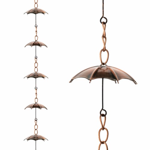Glitzhome 8.5ft Faux Copper Rain Chain Umbrella Shaped with V-Shaped Gutter Clip Perspective: back