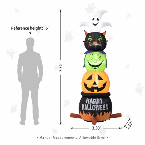Glitzhome 8 Feet Lighted Halloween Inflatable Stacked Ghost, Black Cat, Witch & Pumpkin Decor Perspective: back