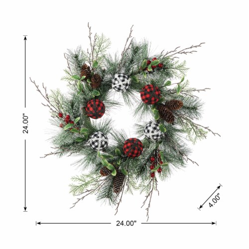 Glitzhome 24 Inch Diameter Frosted Ornament, Berry & Pinecone Wreath Perspective: back
