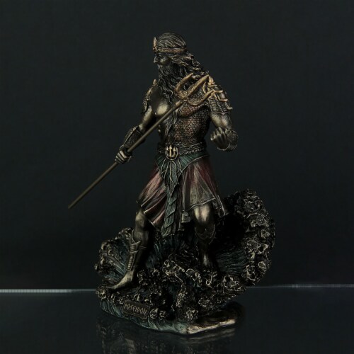 Metallic Bronze Finish Greek God Poseidon Statue Perspective: back