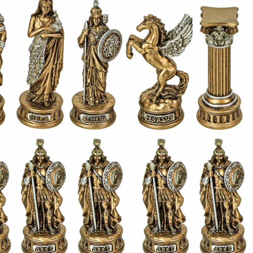 Bronze and Silver Finish Greek / Roman Gods Pantheon Chessmen Set Chess Pieces Perspective: back