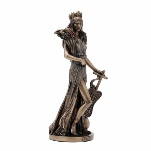 Bronze Finished Tyche Greek Goddess Of Fortune and Prosperity Statue Fortuna Lady Luck Perspective: back