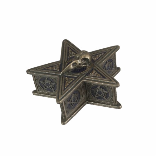 Veronese Design - Raven Skull Pentagram Shaped Bronze Finished Trinket Box Wicca Pagan Perspective: back