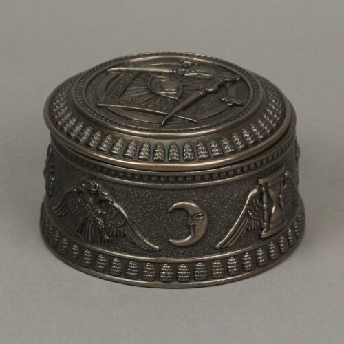 Masonic Eye of Providence Symbol Bronze Finish Round Trinket Box Freemasons Perspective: back