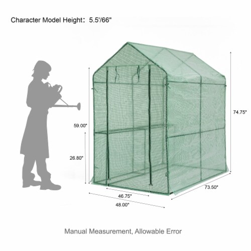 Glitzhome 24.5 Sq'ft Portable PVC Walk-in Greenhouse, Two Tier 2 Shelves Perspective: back