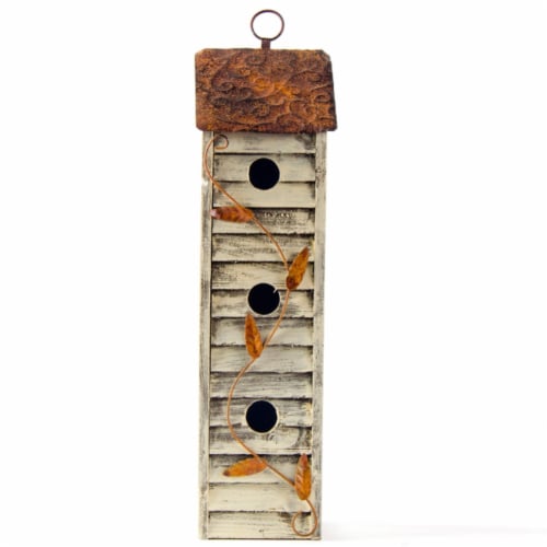 Glitzhome Distressed Solid Wood & Metal Birdhouse Perspective: back