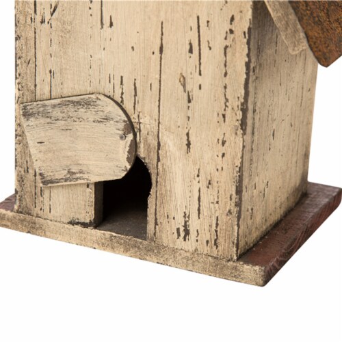 Glitzhome Distressed Wooden Decorative Birdhouse Perspective: back
