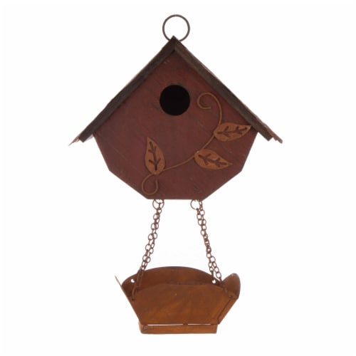 Glitzhome Hanging Distressed Solid Wood Birdhouse with Bird Bath Perspective: back