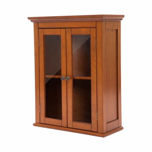 Glitzhome Wooden Wall Cabinet with Double Doors - Russet Perspective: back
