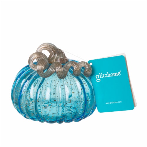 Glitzhome 5.95 Inch Diameter Blue Small Glass Pumpkin Perspective: back