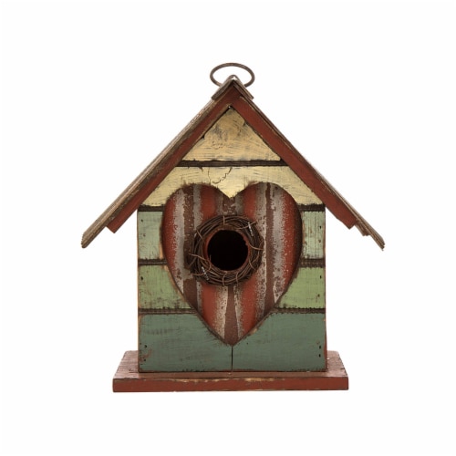 Glitzhome 8.66 H Heart Design Wooden Bird House, Distressed Textured Perspective: back