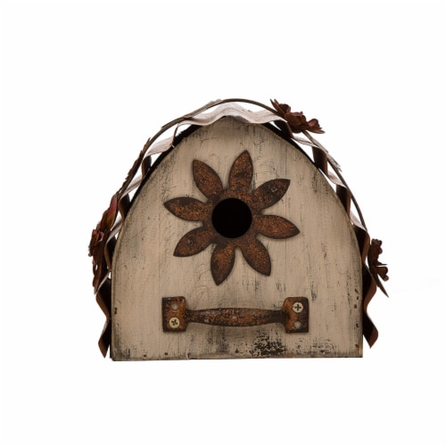 Glitzhome 7.09 L Semicircle Wooden Garden Bird House, Distressed Textured Perspective: back