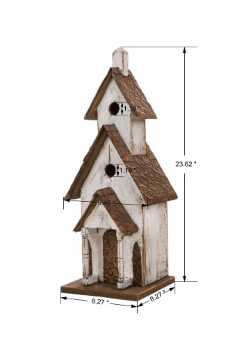 Glitzhome Extra-Large Rustic Wooden Outdoor Garden Birdhouse - White/Brown Perspective: back