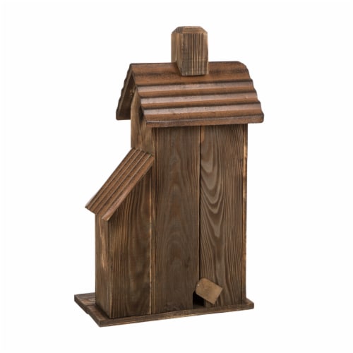 Glitzhome Extra-Large Rustic Natural Wood & Metal Birdhouse Perspective: back