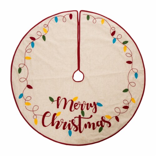 Glitzhome LED Embroidered Merry Christmas Tree Skirt - Light Brown Perspective: back