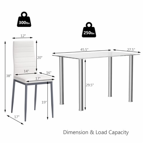 5 Piece Table Chair Dining Set Glass Metal Kitchen Furniture Perspective: back
