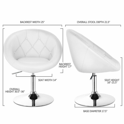Gymax PU Leather Adjustable Modern Chair Swivel Round Tufted Back White Perspective: back