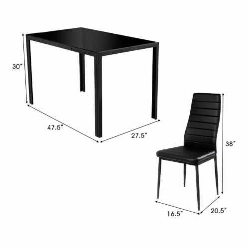 5 Piece Kitchen Dining Set Glass Metal Table and 4 Chairs Breakfast Furniture Perspective: back