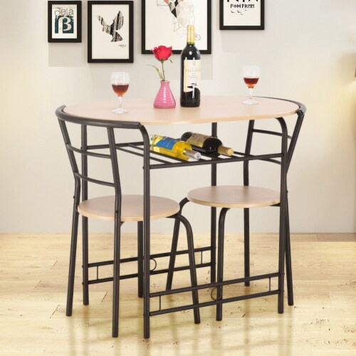 Costway 3 PCS Dining Set Table and 2 Chairs Home Kitchen Breakfast Bistro Pub Furniture Perspective: back