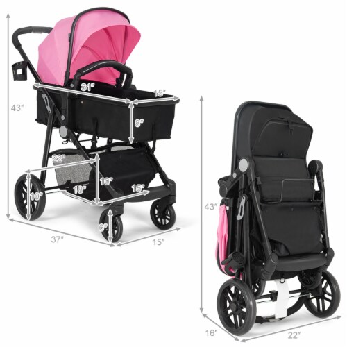 2 In1 Foldable Baby Stroller Kids Travel Newborn Infant Buggy Pushchair Pink Perspective: back