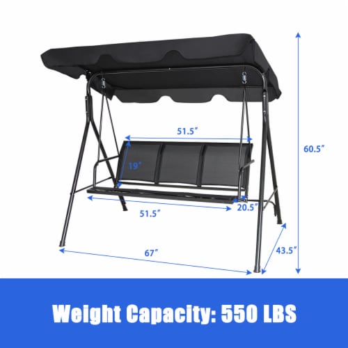 Costway Outdoor Patio Swing Canopy 3 Person Canopy Swing Chair Patio Hammock Black Perspective: back