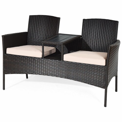 Costway Patio Rattan Conversation Set Cushioned Coffee Table Loveseat