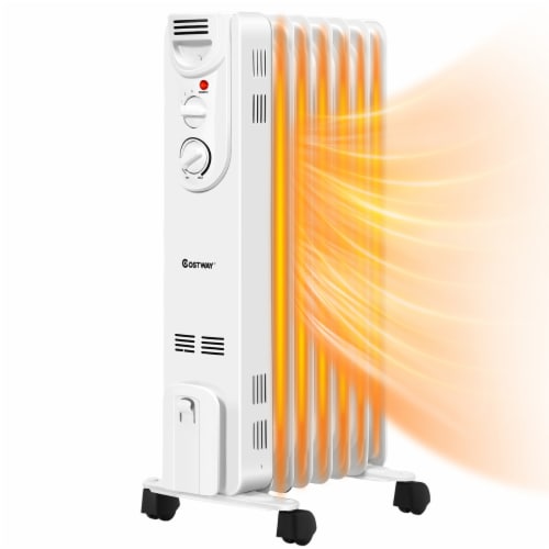 Costway 1500W Electric Oil Filled Radiator Space Heater 5-Fin Thermostat Room Radiant Perspective: back