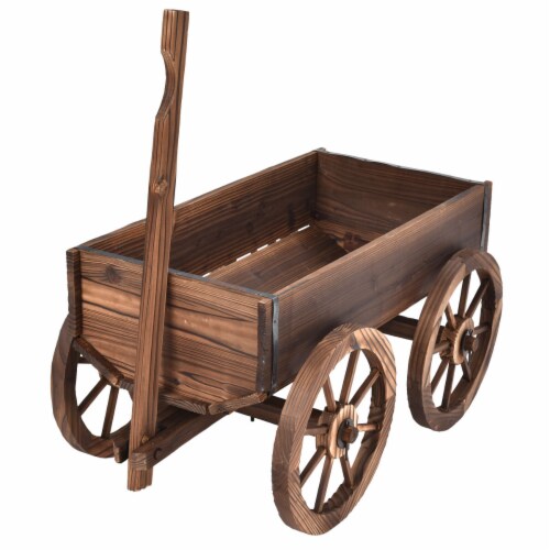 Costway Wood Wagon Flowe Plante Pot Stand W/Wheels Home