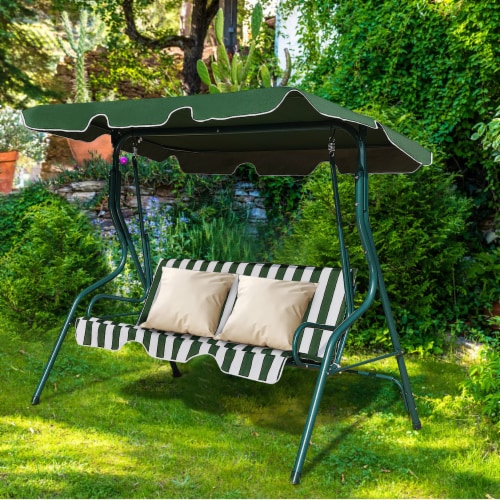 Costway 3 Seats Patio Backyard Canopy Steel Frame Swing Glider Hammock Cushioned Perspective: back