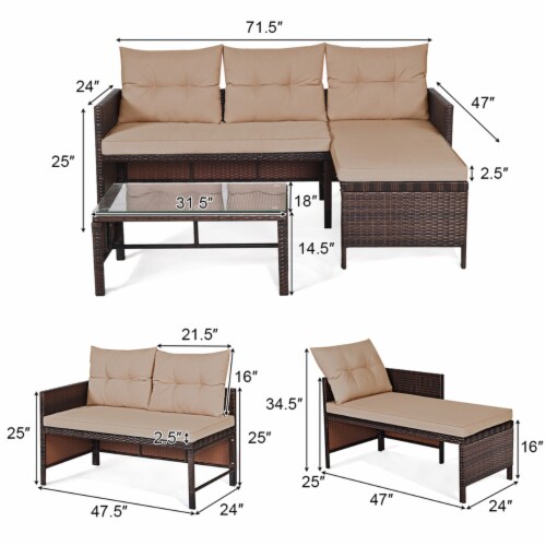 Gymax 3PC Rattan Furniture Set Outdoor Patio Couch Sofa Wicker Set Perspective: back