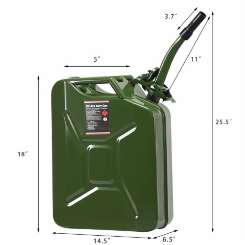 5 Gallon 20L Jerry Fuel Can Steel Gas Container Emergency Backup w/ Spout Green Perspective: back