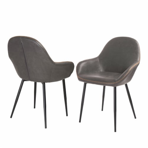 Glitzhome Faux Leather Dining Chair with Arms and Metal Legs Set of Two Upholstered Chair Perspective: back