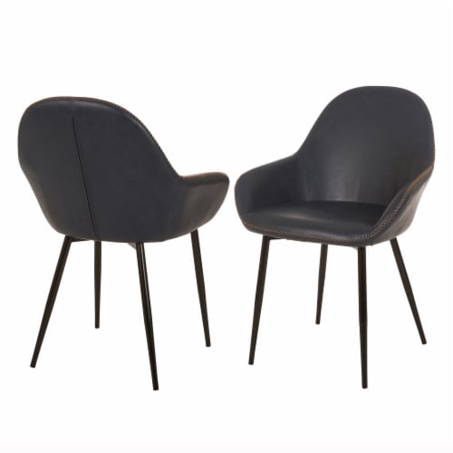 Glitzhome Faux Leather Dining Chair with Arms and Metal Legs Set of Two Upholstered Chair Perspective: back