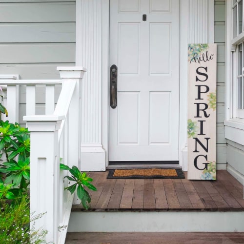 Glitzhome 42 Inch H Wooden Welcome Sign Inch SPRING Inch Porch Decor Perspective: back