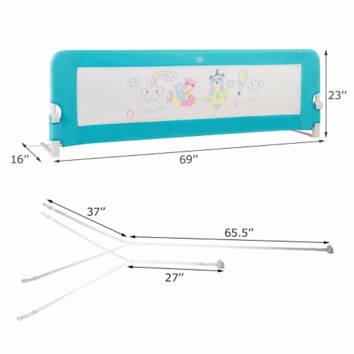 69'' Breathable Baby Children Toddlers Bed Rail Guard Safety Swing Down Blue Perspective: back