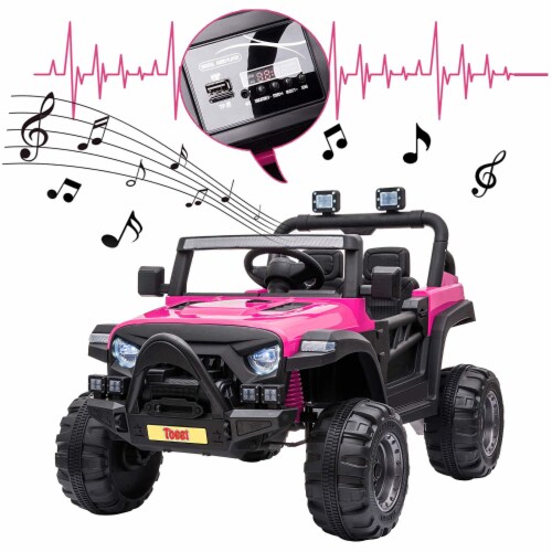 TOBBI 12 Volt Electric Remote Control Kids Toy Ride On Truck, Rose Red Perspective: back