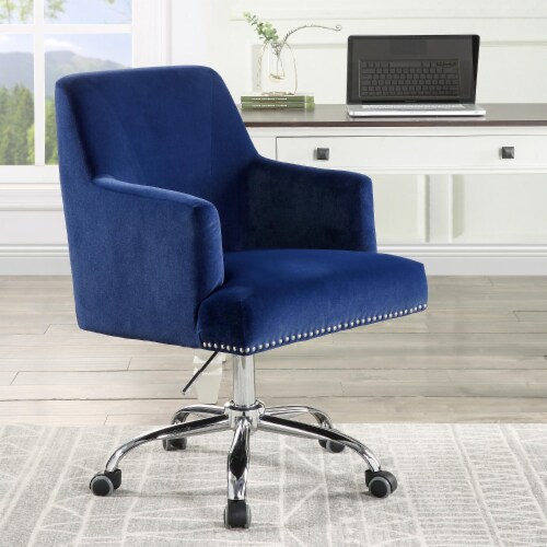 Office Chair in Blue Velvet and Chrome Perspective: back