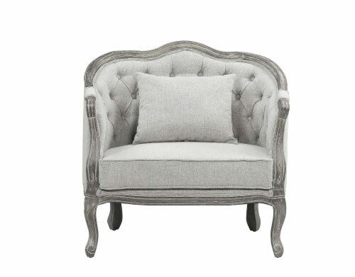 Linen Upholstered Accent Chair with Button Tufted Back in Gray and Gray Oak 1 Unit Fry s Food Stores