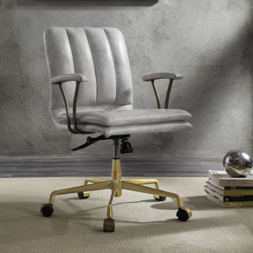 Upholstered Office Chair with Swivel in Vintage White and Chrome, 1