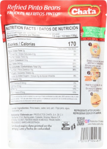 Chata™ Refried Pinto Bean Pouch Perspective: back