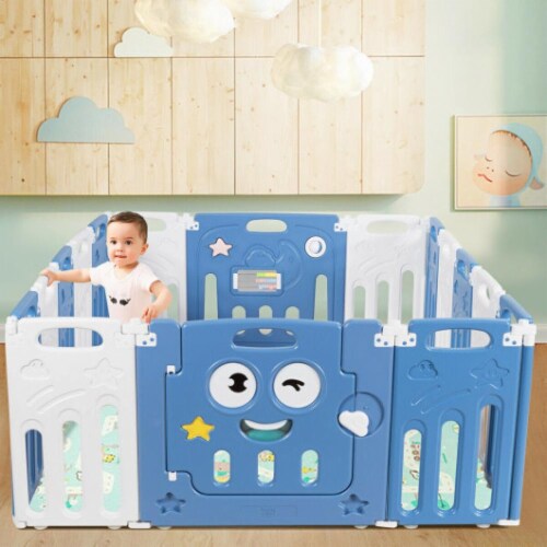 Hivvago 16-Panel Foldable Baby Playpen Kids Activity Centre-Blue Perspective: back