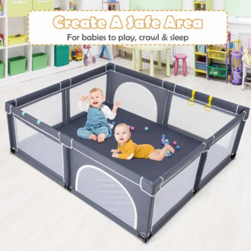 Hivvago Large Infant Baby Playpen Safety Play Center Yard with 50 Ocean Balls-Dark Gray Perspective: back