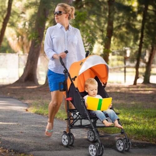 Hivvago Folding Lightweight Baby Toddler Umbrella Travel Stroller-Orange Perspective: back