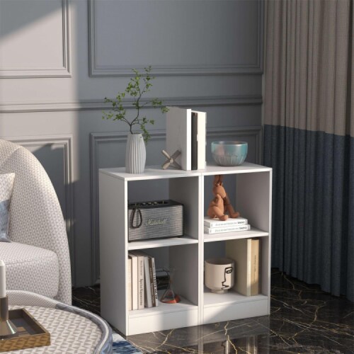 Hivvago 2 Pieces 2-tier Bookcase Set with Anti-toppling Device Perspective: back