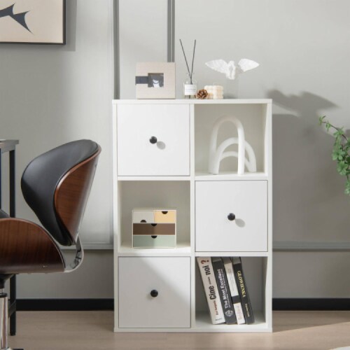 Hivvago 3-Tier Bookshelf with Anti-toppling Device for Living Room-White Perspective: back